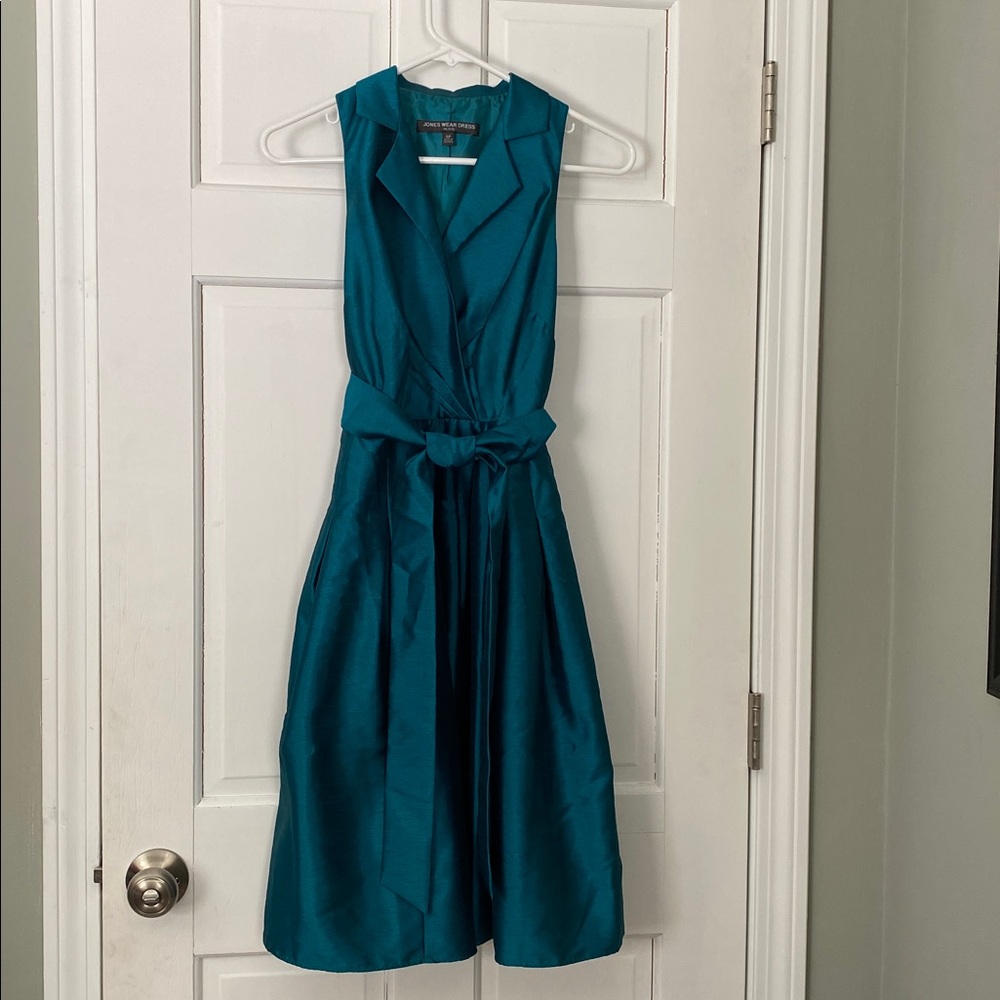 Jones Wear Turquoise Satin Dress